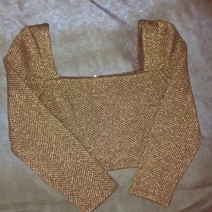 Gold and black zip up crop top